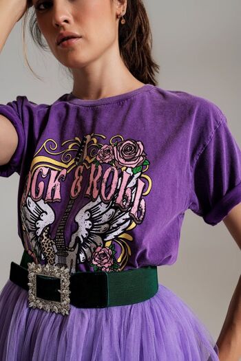 T-shirt vintage imprimé rock and roll en violet 6