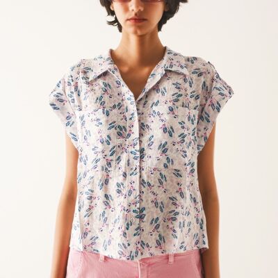 Blusa morada con bolsillos y estampado floral