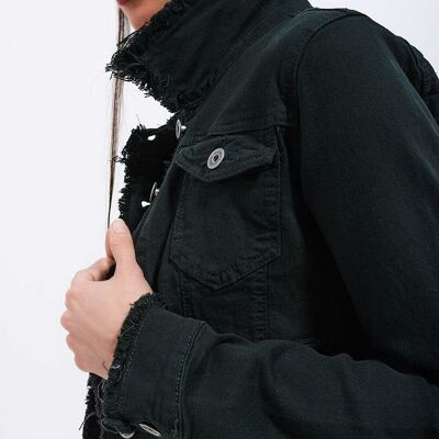 Raw edge black denim jacket