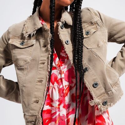 Raw edge denim jacket in gray