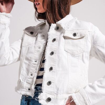 Raw edge denim jacket in white