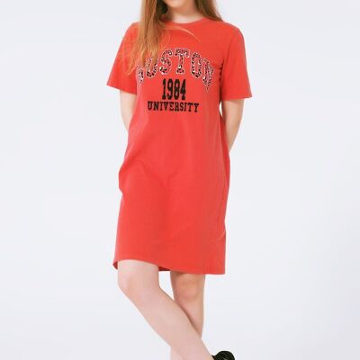 Vestido camiseta midi rojo Boston 1984 University