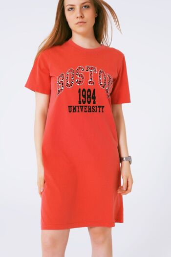 Robe t-shirt mi-longue rouge Boston 1984 University 3