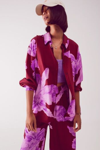 Chemise en satin fuchsia à grand imprimé floral 6