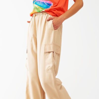 Relaxed Cargo Pants With Drawstring in Beige