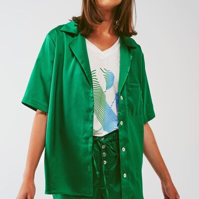Chemise à manches courtes en satin vert