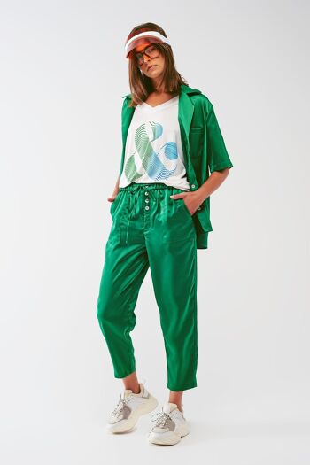 Chemise à manches courtes en satin vert 3