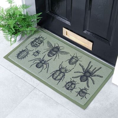 Felpudo para interior y exterior con estampado de insectos verdes - 70 x 40 cm