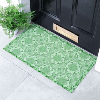 Fußmatte mit grünem Blumenmuster für drinnen und draußen – 70 x 40 cm