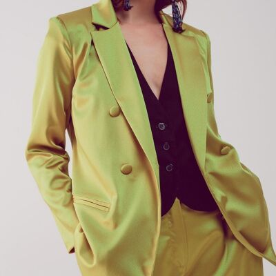 Blazer croisé ajusté en satin vert citron