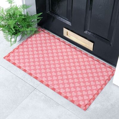 Pink Heart Patterned Indoor & Outdoor Doormat - 70x40cm