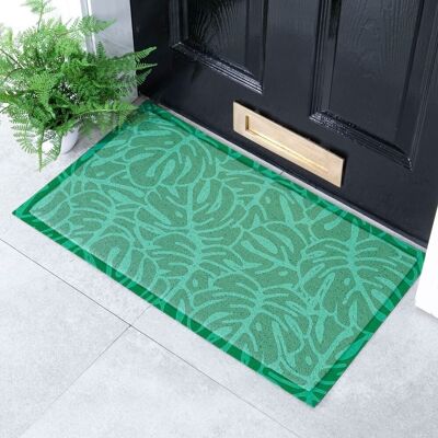 Grüne Fußmatte mit Monstera-Muster für drinnen und draußen – 70 x 40 cm