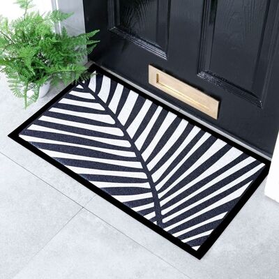 Schwarz-weiße Palmen-Fußmatte für den Innen- und Außenbereich – 70 x 40 cm