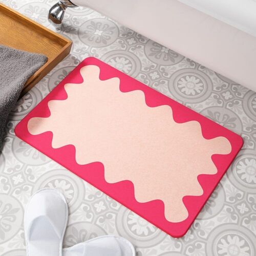 Pink Wavy Frame Pink Stone Non Slip Bath Mat