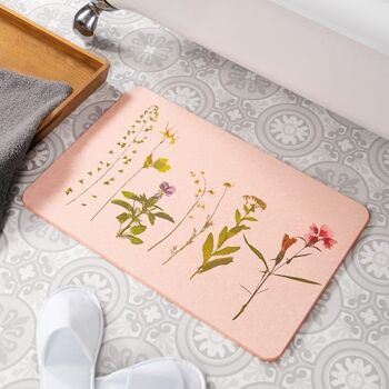 Tapis de bain antidérapant en pierre rose de fleurs pressées 1