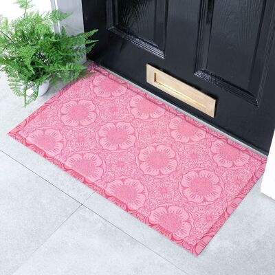 Fußmatte mit rosa Blumenmuster für drinnen und draußen – 70 x 40 cm