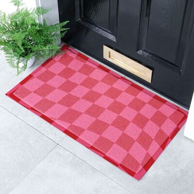 Fuchsia Wavy Checkerboard Indoor & Outdoor Doormat - 70x40cm