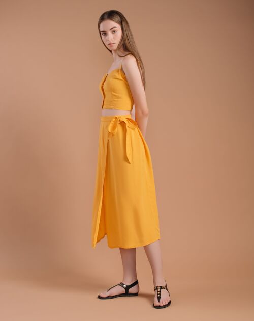 Yellow Front Buttons Wrap Skirt