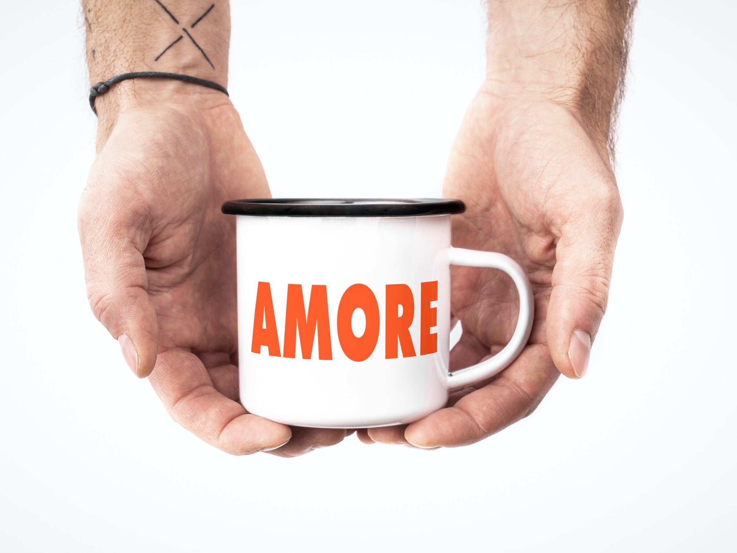 Amore Enamel Mug — Enamel mug with black rim