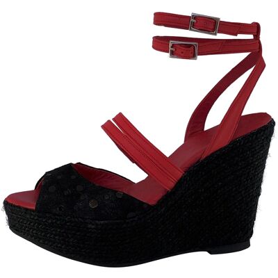 Red and black nappa leather Poseidon sandal with polka dots