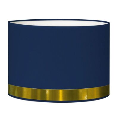 Blue round bedside lampshade with gold rush