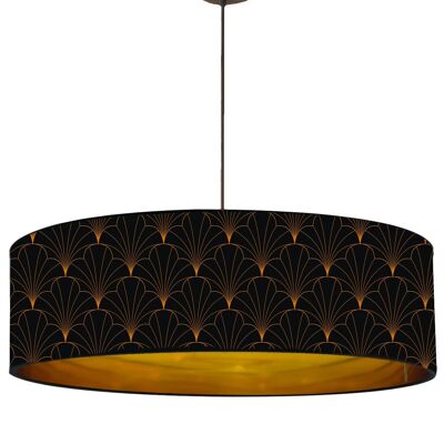 Gold pendant light with black and gold print Flora