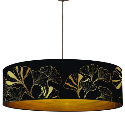 Gold pendant light with black and gold Iris print