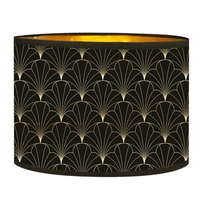 Nachttischlampenschirm „Flora“, schwarz bedruckt, goldfarben