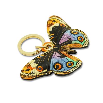 Leather Keyring / Bag Charm - Multicolour Butterfly