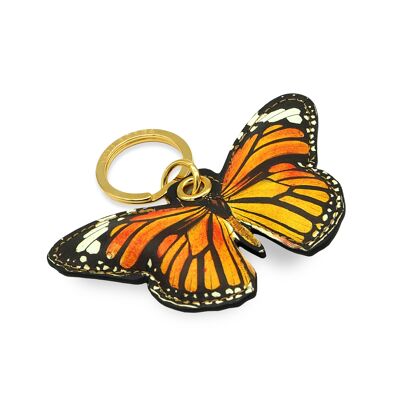 Leather Key Ring / Bag Charm - Monarch Butterfly