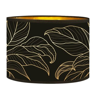 Gold floor lamp shade with black and gold leaf print