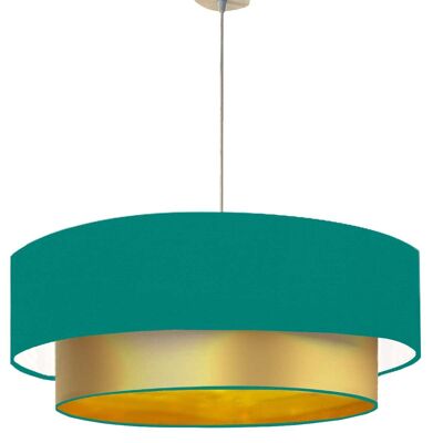 Doppia lampada a sospensione laccata oro e verde turchese
