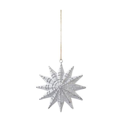 Estrella colgante de metal blanco 20 cm - Decoración navideña