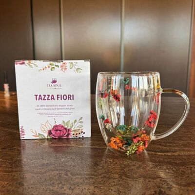 Double Layer Glass Flowers Cup 350ml