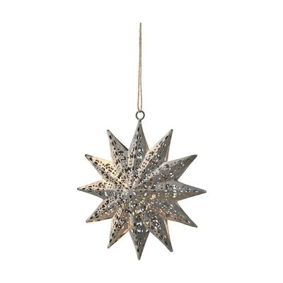 Estrella colgante de metal gris 15 cm x 2 - Decoración navideña