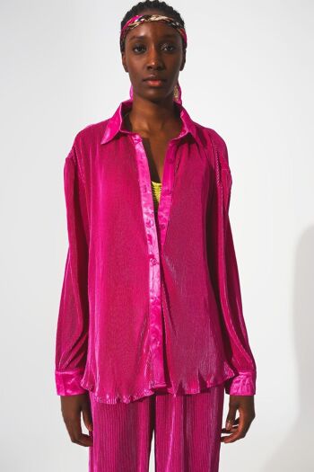 Chemise décontractée en satin plissé fuchsia 5