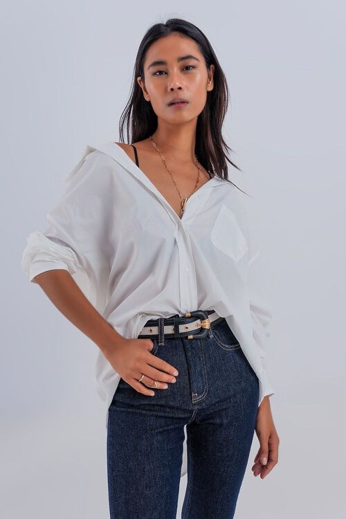 Relaxed poplin shirt in cream