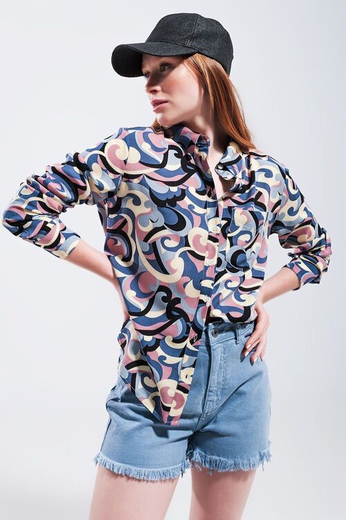 Relaxed shirt in 70s retro print