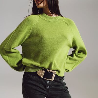 maglione verde dallo stile rilassato con maniche a palloncino