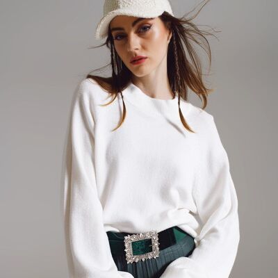 relaxed style white jumper with balloon sleeves