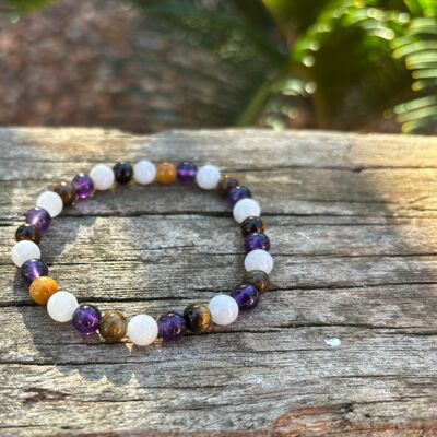 Amethyst, Tiger's Eye and Moonstone lithotherapy bracelet