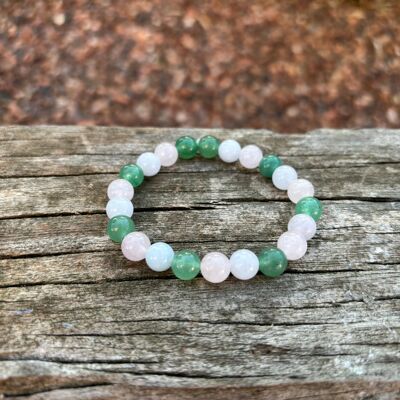 Bracelet de Lithothérapie en Aventurine verte, Quartz Rose et Aigue Marine, Made in France