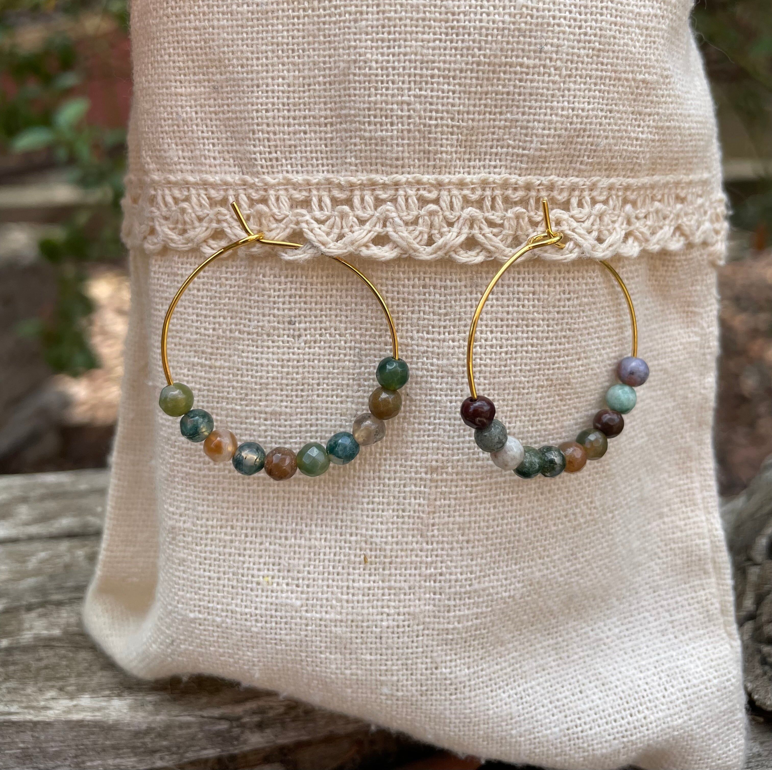 Kreolische Ohrringe aus indischem Achat, facettierte Perlen