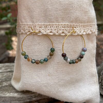 Creole earrings in Indian Agate, faceted beads