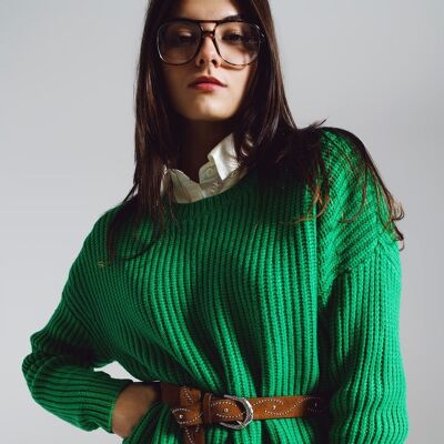 Relaxed waffle knit jumper in bright green