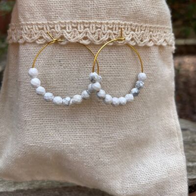 Creole earrings in White Howlite, faceted beads