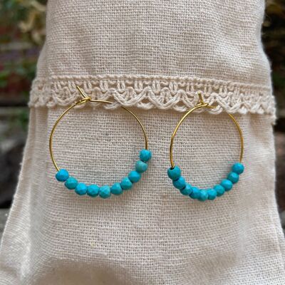 Boucles d'oreilles créoles en Howlite Turquoise, perles à facettes