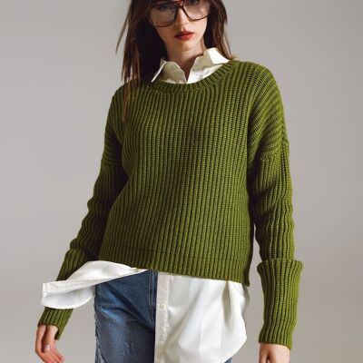 Relaxed waffle knit jumper in green