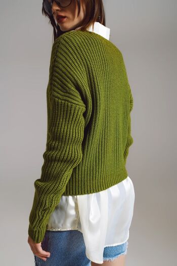 Pull décontracté en maille gaufrée en vert 2