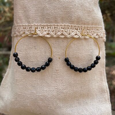 Onyx hoop earrings, faceted beads